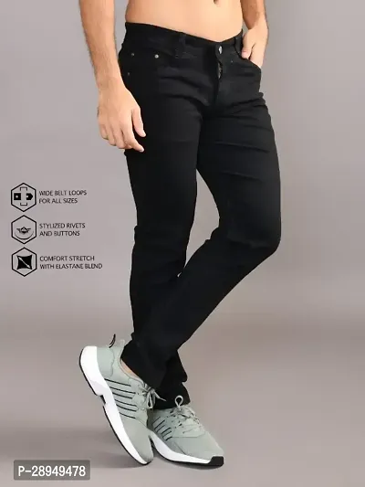 Stylish Black Denim Solid Mid-Rise Jeans For Men