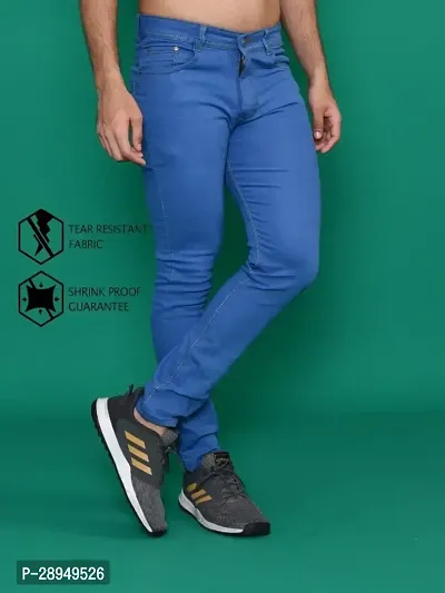 Stylish Blue Denim Solid Mid-Rise Jeans For Men-thumb0