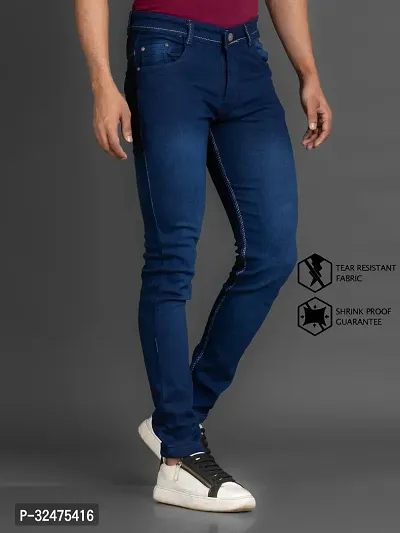 Comfortable Blue Denim Mid-Rise Jeans For Men-thumb4