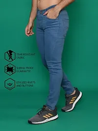 Stylish Blue Denim Solid Mid-Rise Jeans For Men-thumb1