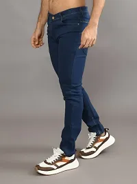 Stylish Blue Denim Solid Mid-Rise Jeans For Men-thumb1