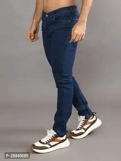 Stylish Blue Denim Solid Mid-Rise Jeans For Men-thumb2