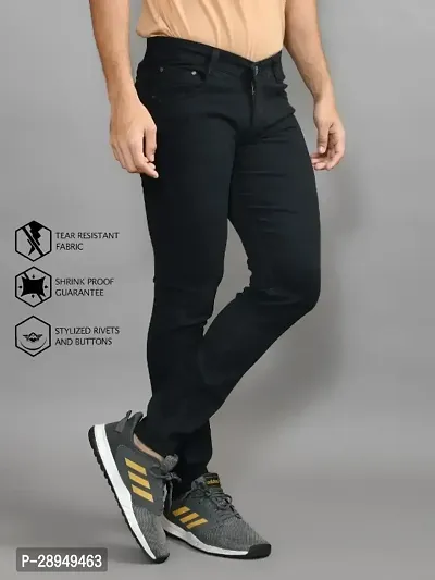 Stylish Black Denim Solid Mid-Rise Jeans For Men-thumb0