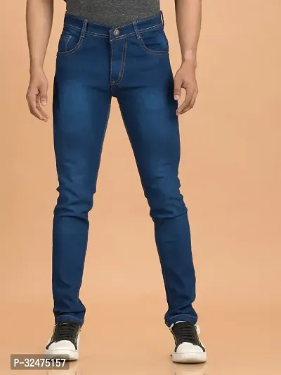 Comfortable Blue Denim Mid-Rise Jeans For Men-thumb2