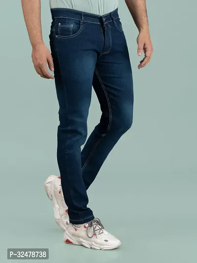 Comfortable Blue Denim Mid-Rise Jeans For Men-thumb3