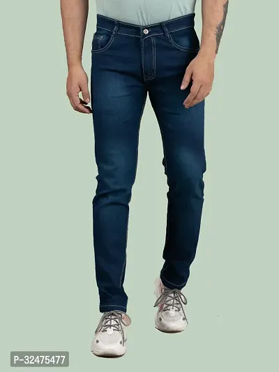 Comfortable Blue Denim Mid-Rise Jeans For Men-thumb2