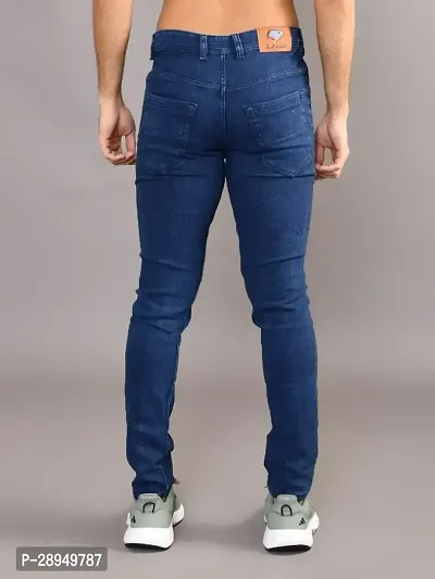 Stylish Blue Denim Solid Mid-Rise Jeans For Men-thumb4