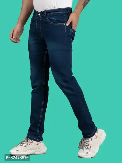 Comfortable Blue Denim Mid-Rise Jeans For Men