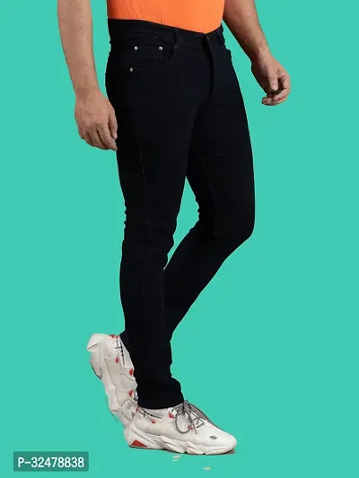 Comfortable Black Denim Mid-Rise Jeans For Men