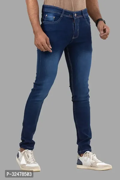 Comfortable Blue Denim Mid-Rise Jeans For Men-thumb3