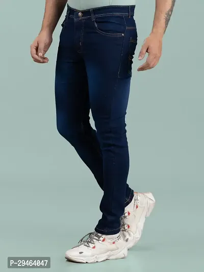 Stylish Blue Denim Solid Mid-Rise Jeans For Men