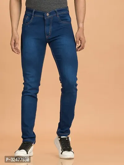 Comfortable Blue Denim Mid-Rise Jeans For Men-thumb2