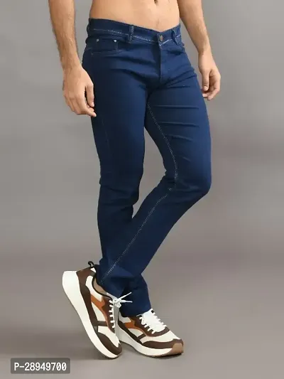 Stylish Blue Denim Solid Mid-Rise Jeans For Men-thumb0