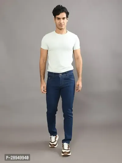 Stylish Blue Denim Solid Mid-Rise Jeans For Men-thumb4