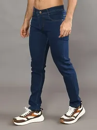 Stylish Blue Denim Solid Mid-Rise Jeans For Men-thumb1