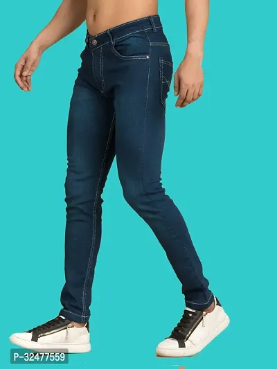 Comfortable Blue Denim Mid-Rise Jeans For Men