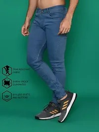 Stylish Blue Denim Solid Mid-Rise Jeans For Men-thumb2