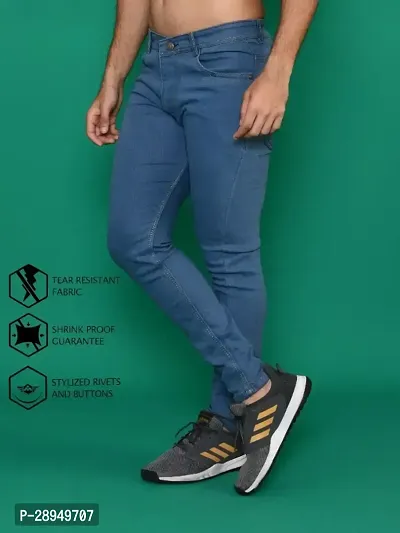 Stylish Blue Denim Solid Mid-Rise Jeans For Men-thumb4