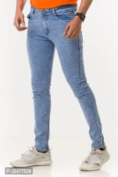 Comfortable Blue Denim Mid-Rise Jeans For Men