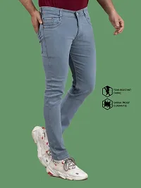 Stylish Grey Denim Solid Mid-Rise Jeans For Men-thumb2