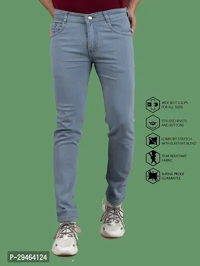 Stylish Grey Denim Solid Mid-Rise Jeans For Men