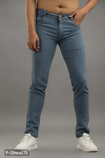 Stylish Grey Denim Solid Mid-Rise Jeans For Men