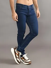 Stylish Navy Blue Denim Solid Mid-Rise Jeans For Men-thumb2