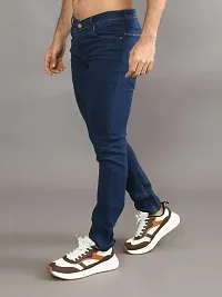 Stylish Navy Blue Denim Solid Mid-Rise Jeans For Men-thumb1