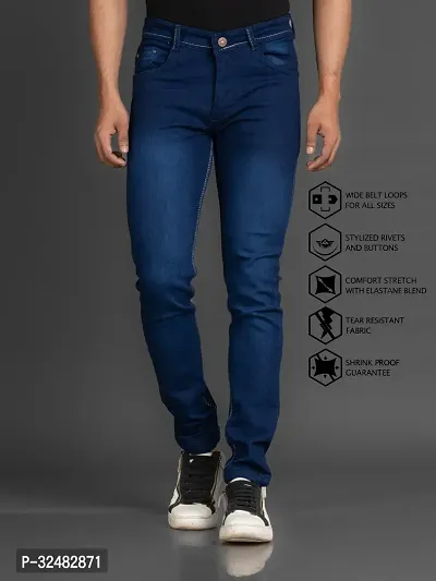 Elegant Denim Solid Jeans For Men And Boys-thumb0