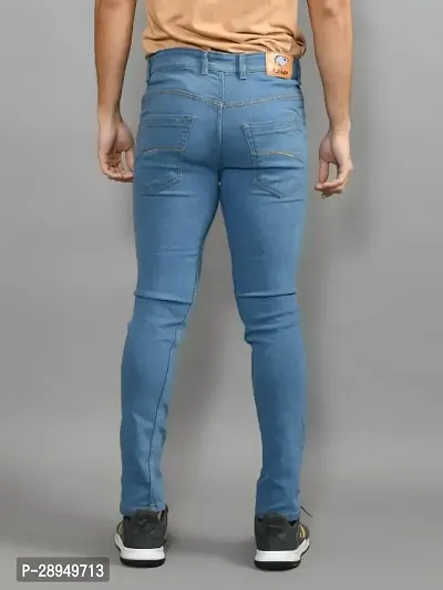 Stylish Blue Denim Solid Mid-Rise Jeans For Men-thumb2