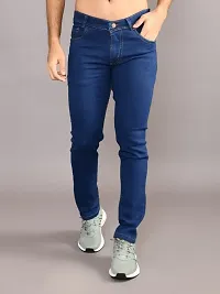 Stylish Blue Denim Solid Mid-Rise Jeans For Men-thumb3