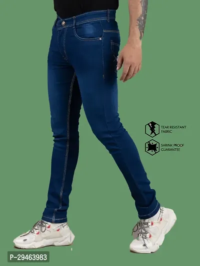 Stylish Blue Denim Solid Mid-Rise Jeans For Men