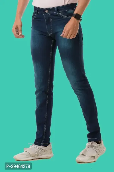 Stylish Blue Denim Solid Mid-Rise Jeans For Men