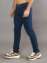 Stylish Blue Denim Solid Mid-Rise Jeans For Men-thumb1