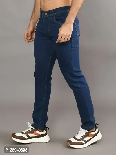 Stylish Blue Denim Solid Mid-Rise Jeans For Men-thumb2