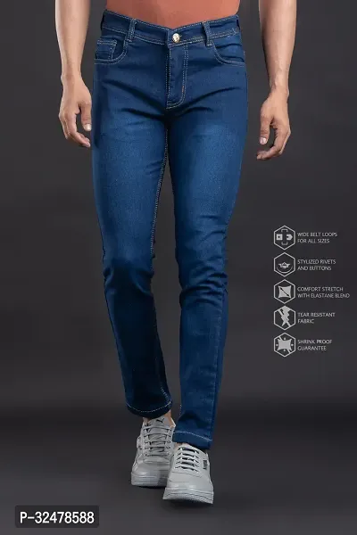 Comfortable Blue Denim Mid-Rise Jeans For Men-thumb2