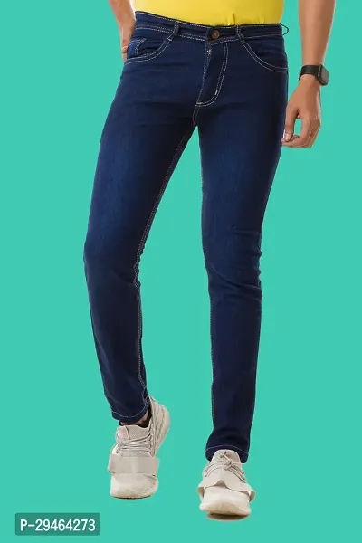 Stylish Blue Denim Solid Mid-Rise Jeans For Men-thumb2