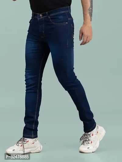 Comfortable Blue Denim Mid-Rise Jeans For Men-thumb0