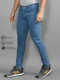 Stylish Blue Denim Solid Mid-Rise Jeans For Men-thumb3