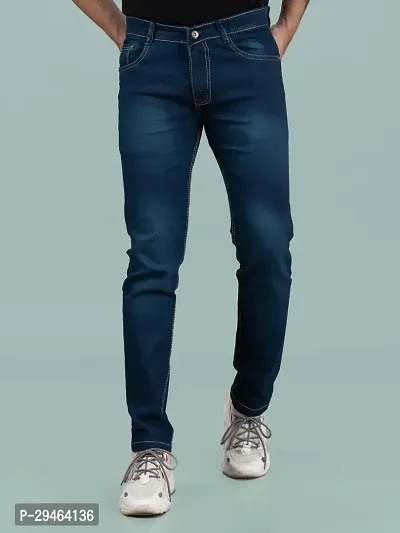 Stylish Blue Denim Solid Mid-Rise Jeans For Men-thumb4