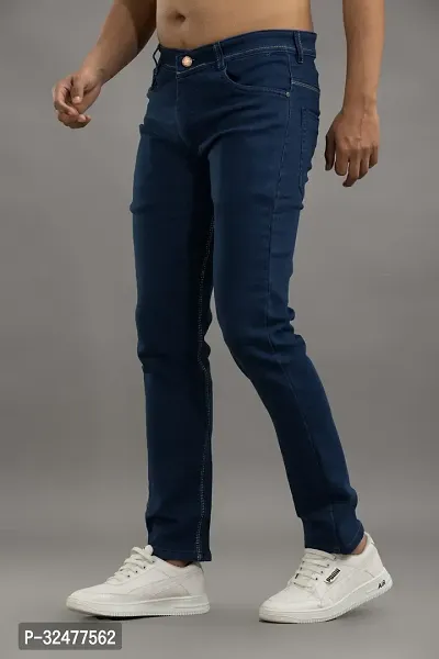 Comfortable Blue Denim Mid-Rise Jeans For Men