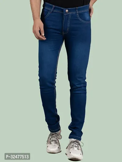 Comfortable Blue Denim Mid-Rise Jeans For Men-thumb0