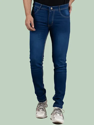 Trendy Strechable Fabric Solid Jeans For Men