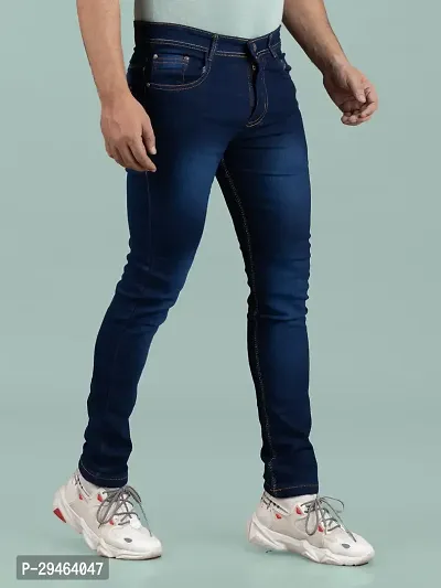 Stylish Blue Denim Solid Mid-Rise Jeans For Men-thumb3