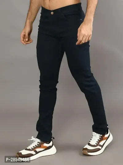 Stylish Black Denim Solid Mid-Rise Jeans For Men-thumb2