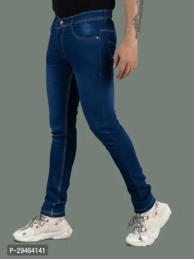 Stylish Blue Denim Solid Mid-Rise Jeans For Men