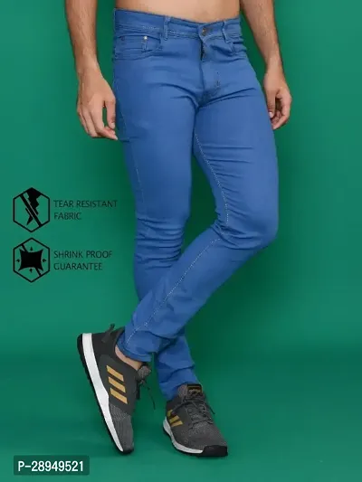 Stylish Blue Denim Solid Mid-Rise Jeans For Men-thumb0