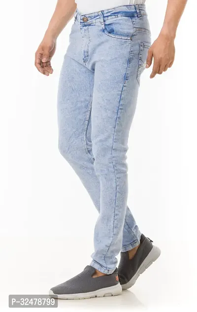 Comfortable Blue Denim Mid-Rise Jeans For Men