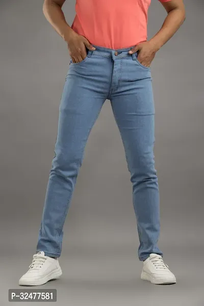 Comfortable Blue Denim Mid-Rise Jeans For Men-thumb2