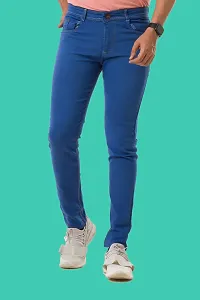 Stylish Blue Denim Solid Mid-Rise Jeans For Men-thumb1